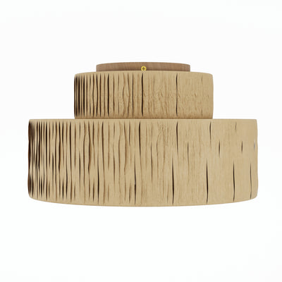 1-Light Round Imitation Wood Grain Paper Weaving Semi-Flush Mount Lighting