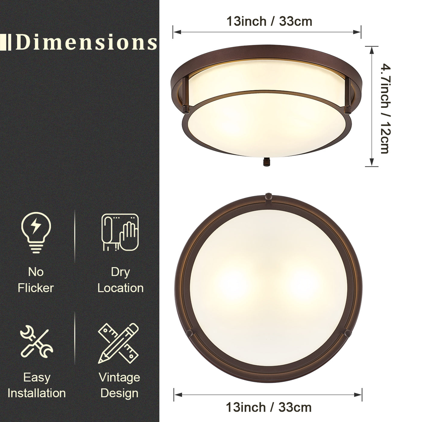 2-Lights Classic Modern Dimmable Flush Mount Lighting