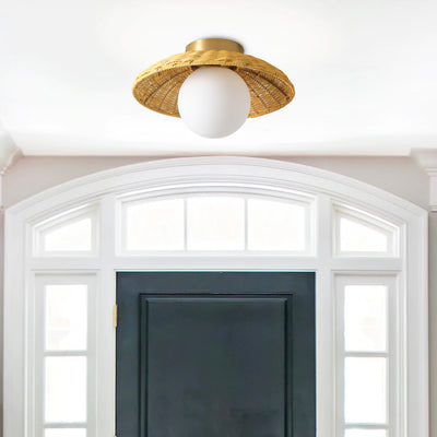 1-Light Bronze Globe Shade Semi-Flush Mount Lighting