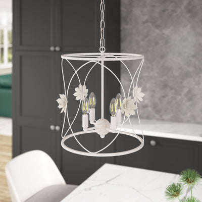 4-Lights Openwork Design Surrounded by Carving White Pendant Lighting