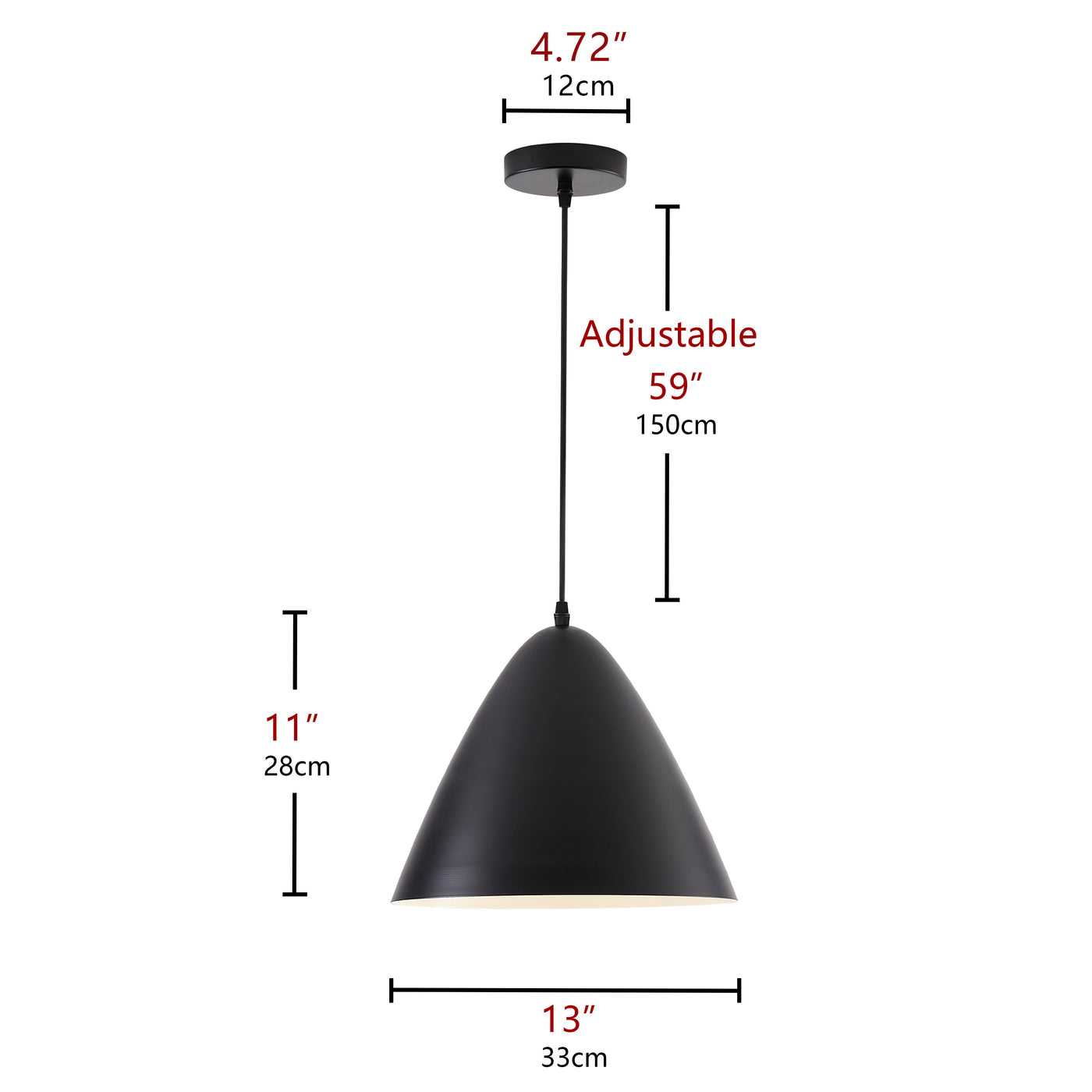 1-Light Black Metal Cone Pendant Lighting