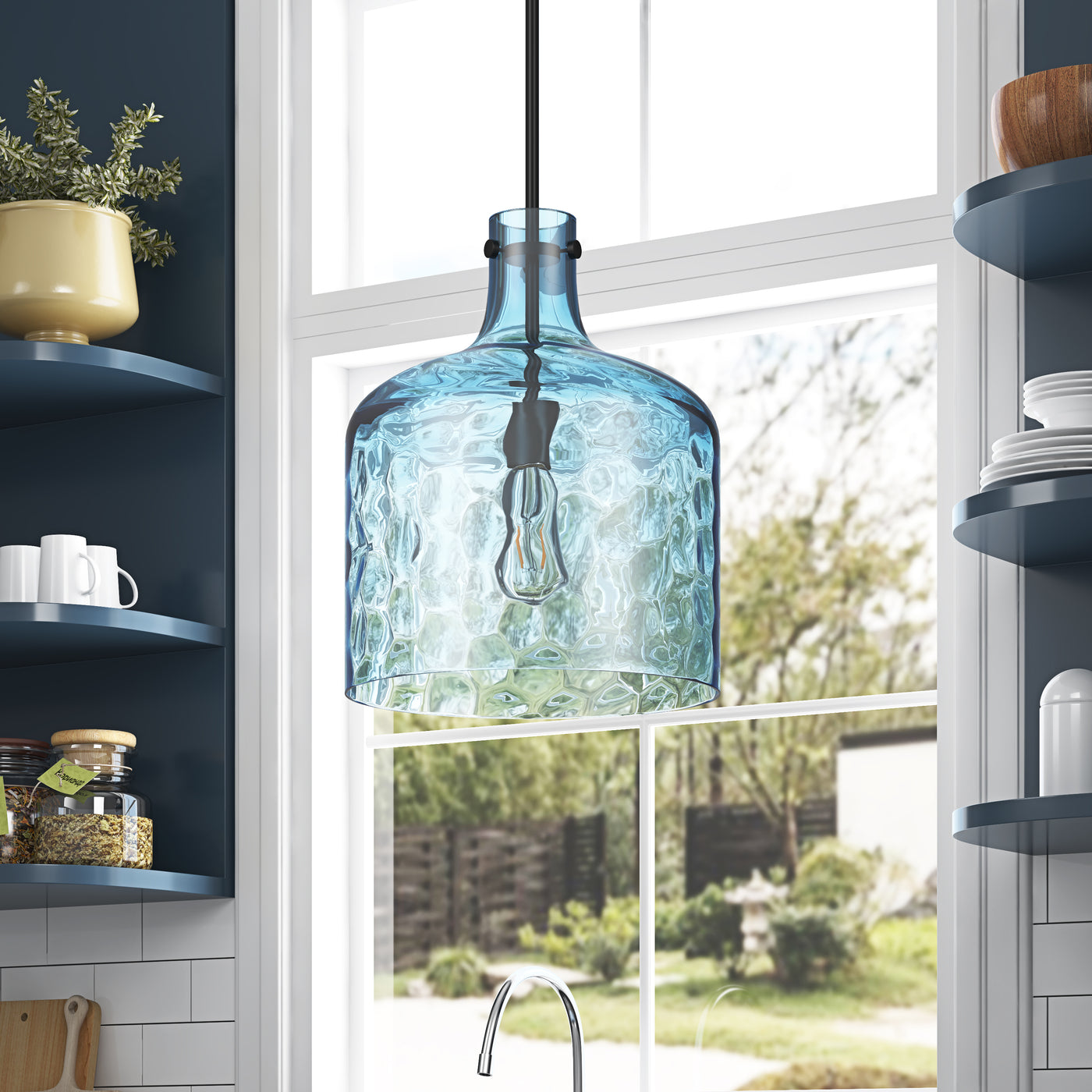 1-Light Modern with Textured Glass Shade Pendant Lighting