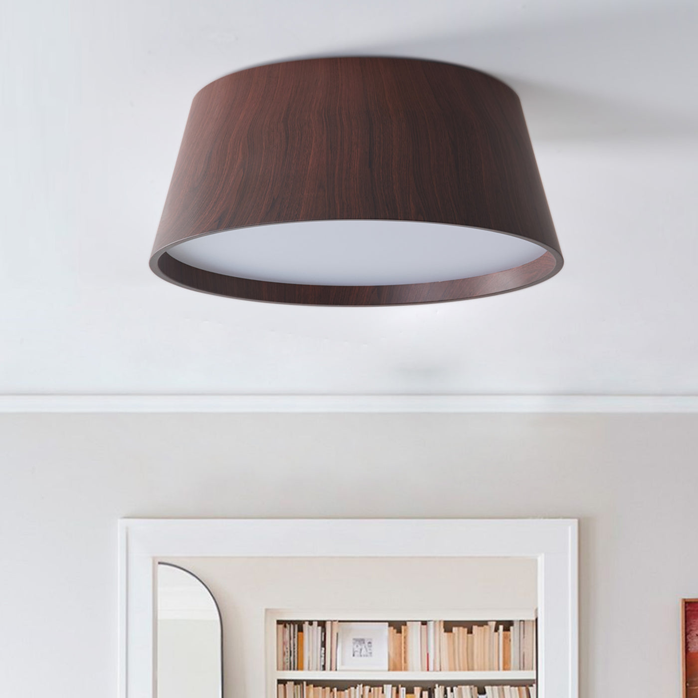 1-Light Woodgrain Simple LED Flush Mount Lighting