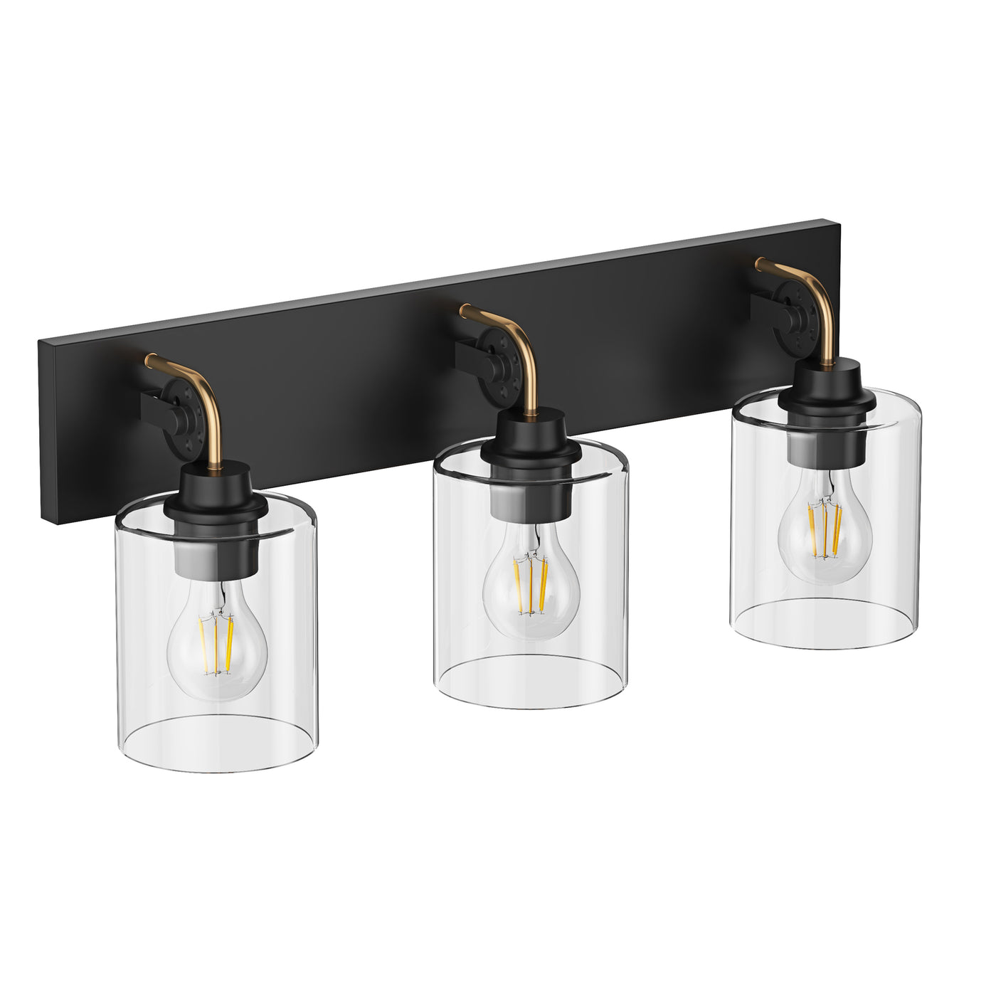 3-Lights Glass Shade Black Classic Bathroom Vanity Lighting