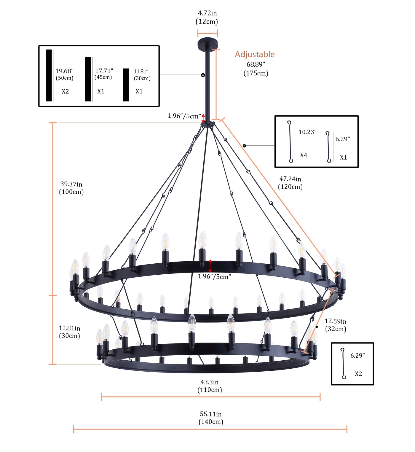 48-Lights Wheel-Shaped With Double Tiers Chandelier