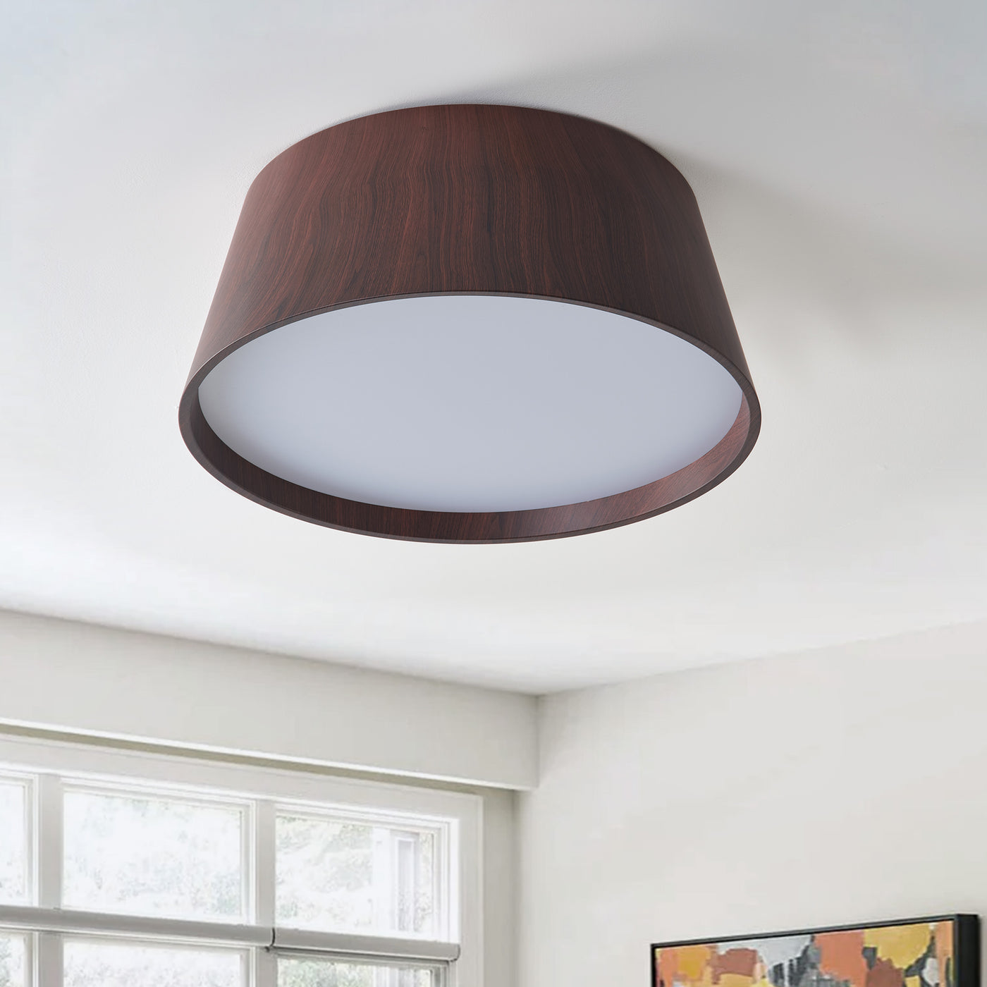 1-Light Woodgrain Simple LED Flush Mount Lighting
