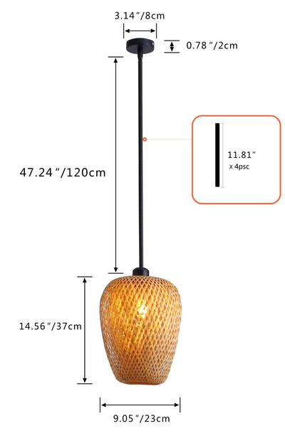 1-Light Lantern Bamboo Weaving Pendant Lighting