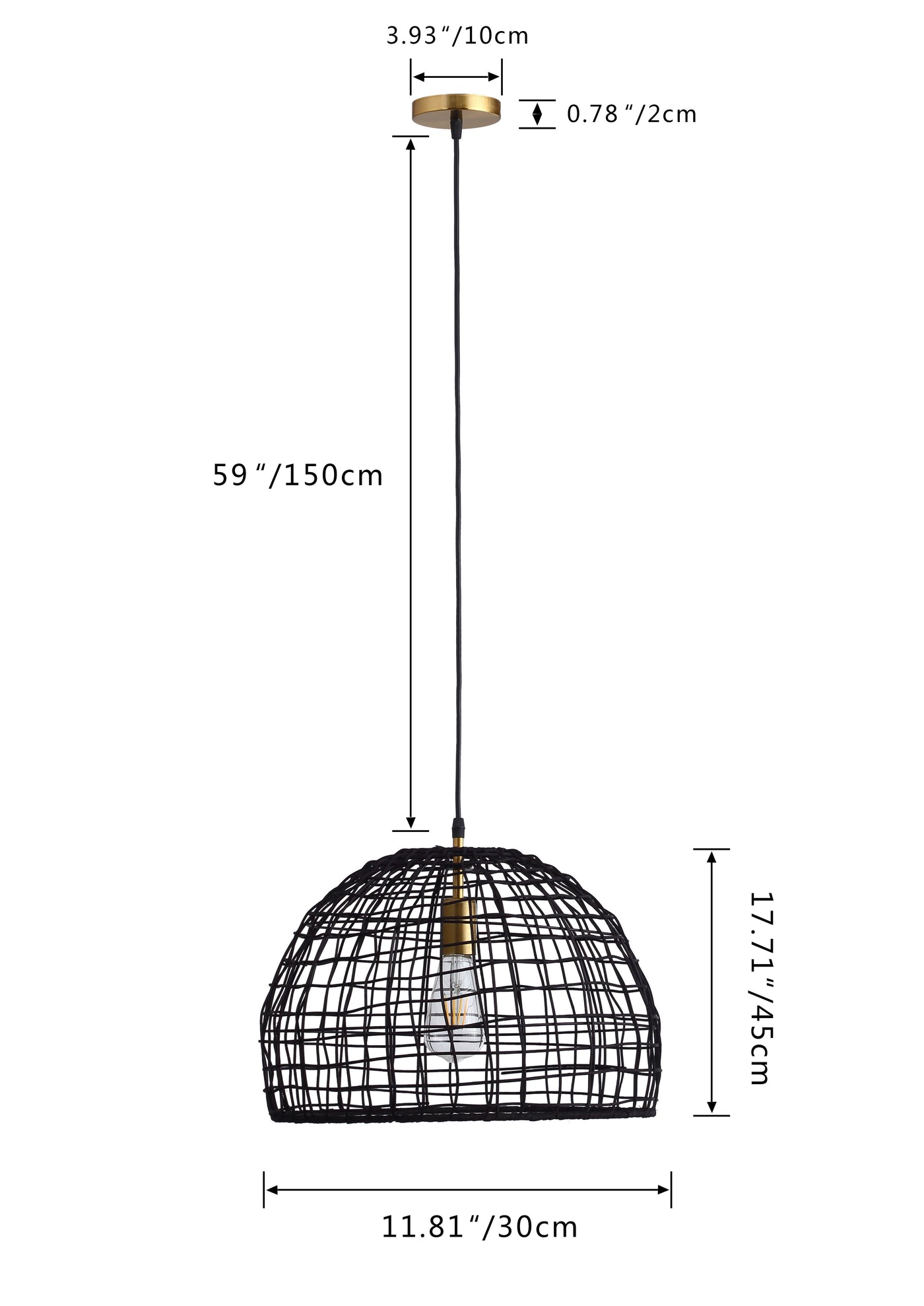 1-Light Rattan Bowl Shade Pendant Lighting