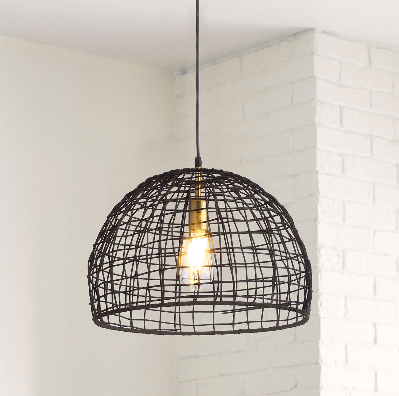 1-Light Rattan Bowl Shade Pendant Lighting