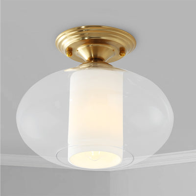 1-Light Glass Spherical Semi-Flush Mount Lighting