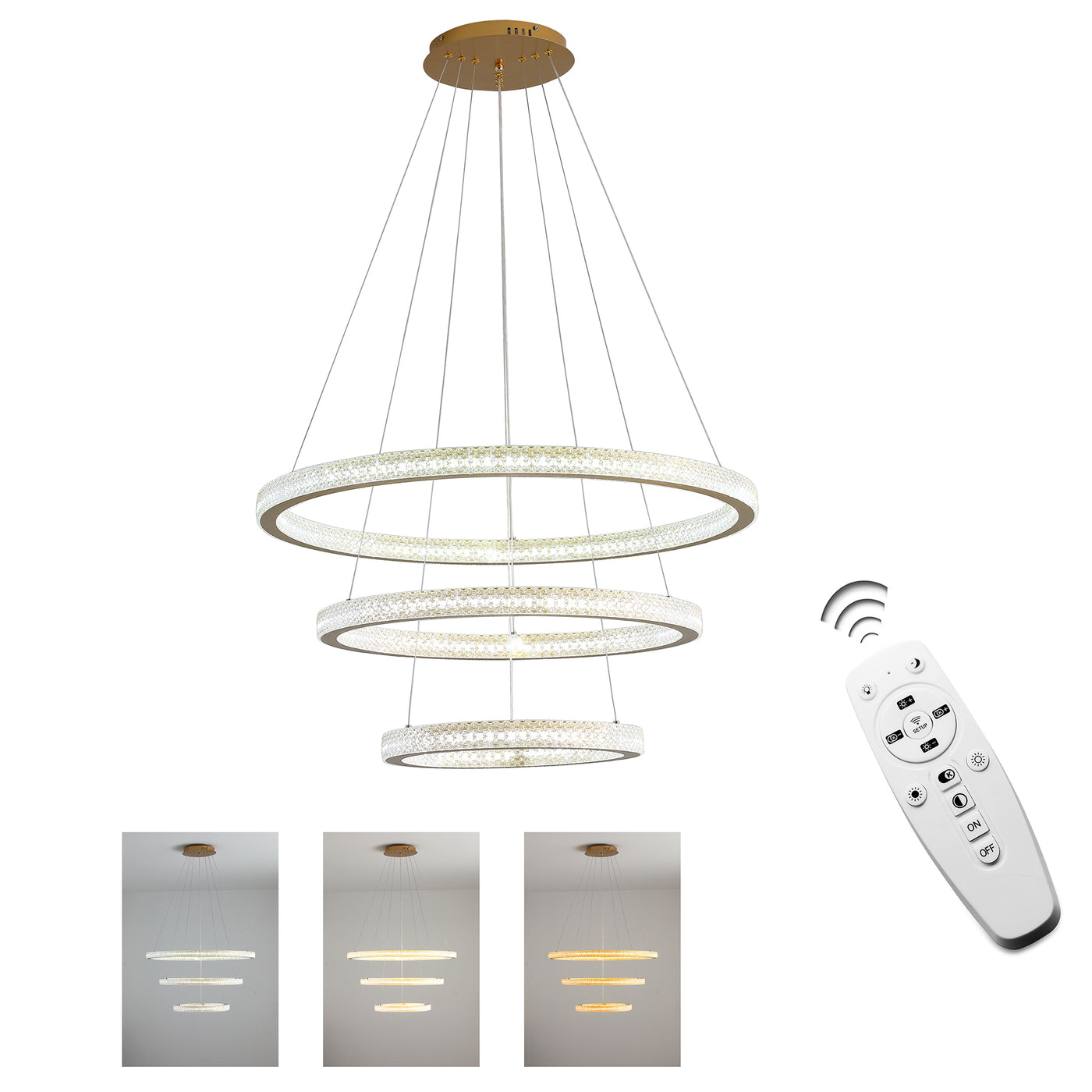 3-Lights LED Remote Control Tiered Chandelier