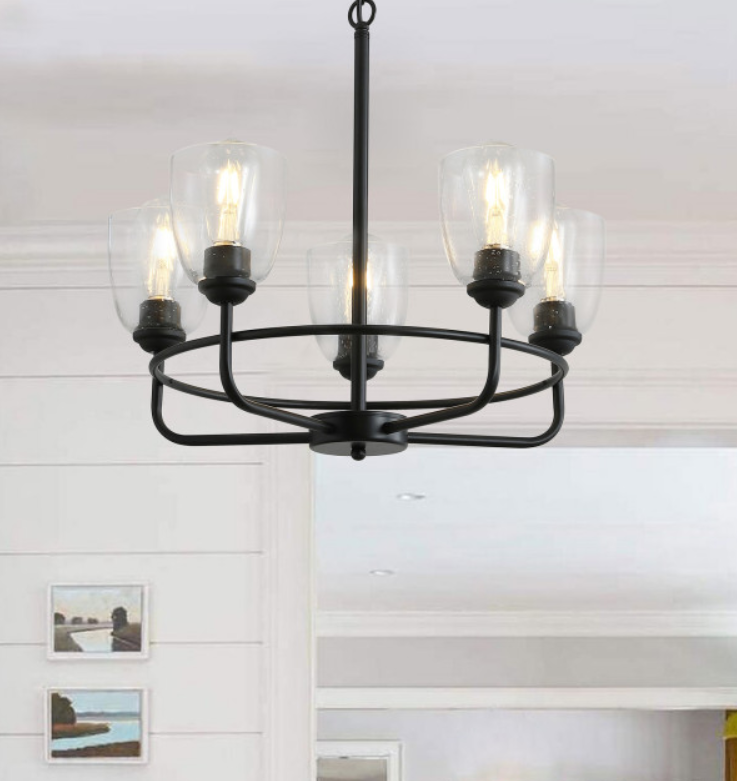 5-Lights Black with Glass Shades Chandelier