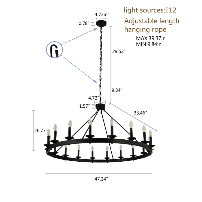 18-Lights Wagon Wheel Design Pendant Light