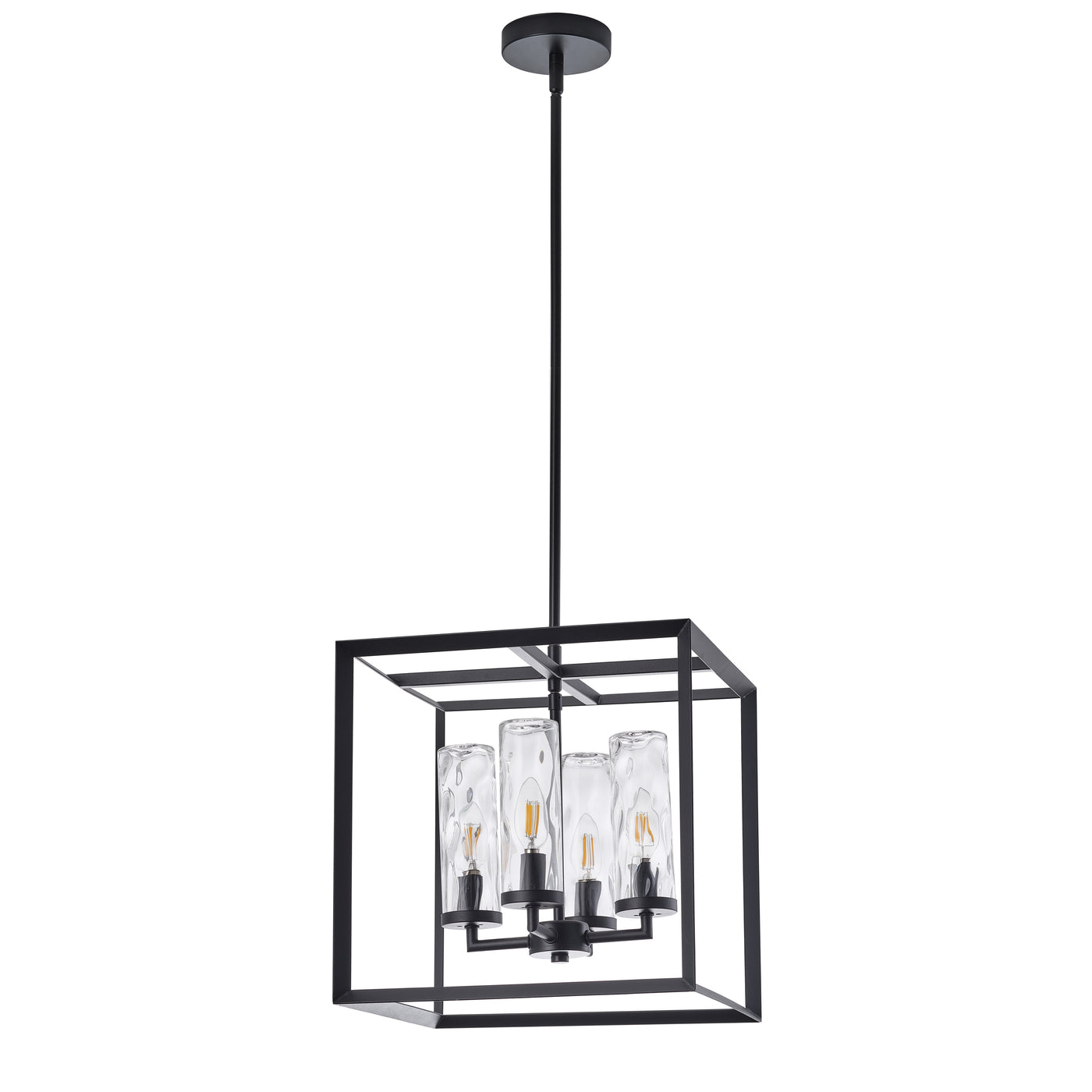 4-Lights Square Metal Frame Pendant Lighting