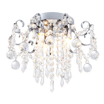 3-Lights Multi Crystal Droplet Shape Design Semi-Flush Mount Lighting