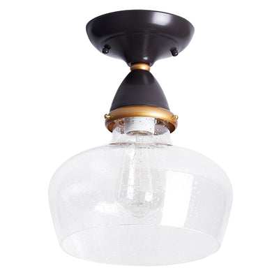 1-Light Glass Bowl Shade Semi-Flush Mount Lighting