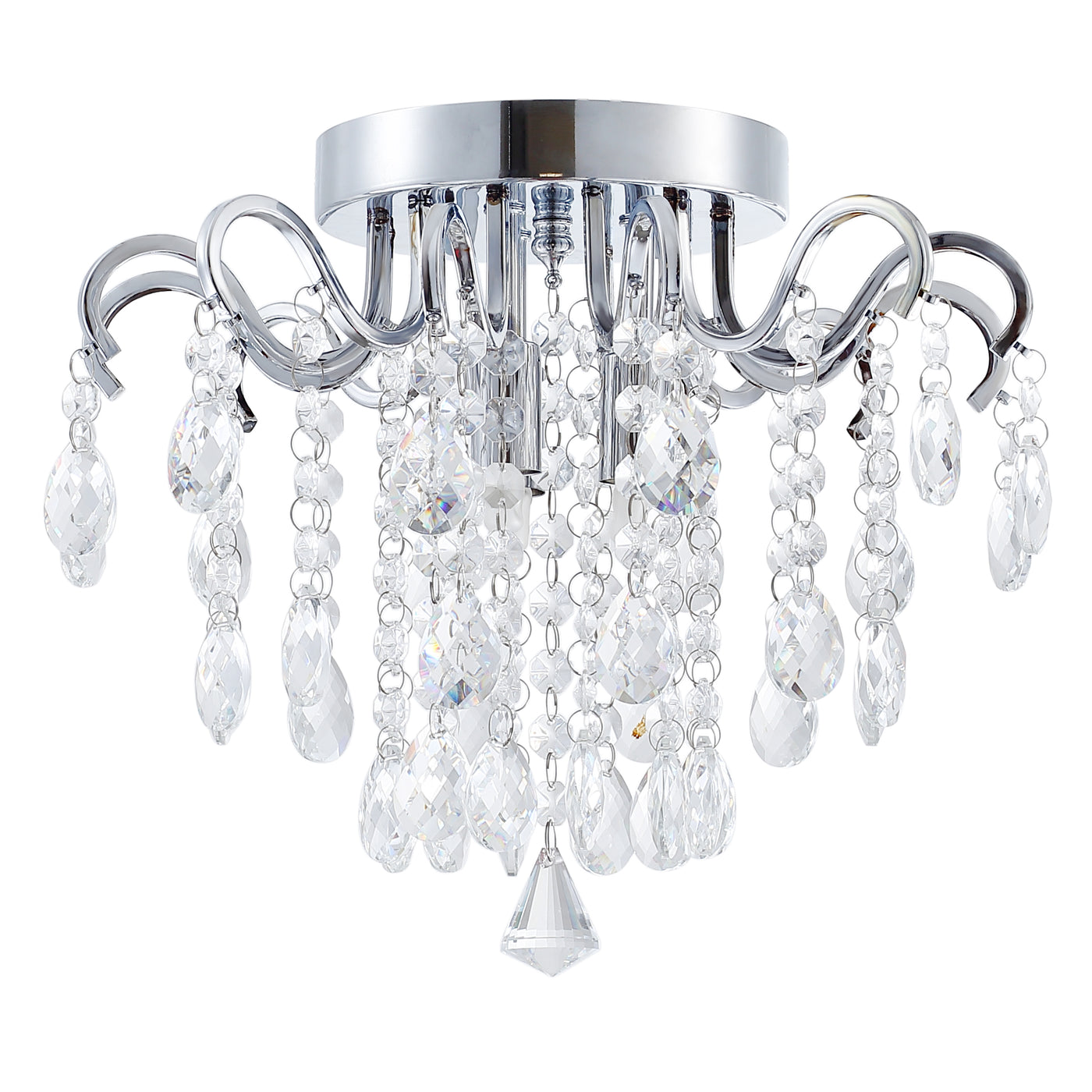 3-Lights Droplet Shape with Crystal Element Semi-Flush Mount Lighting