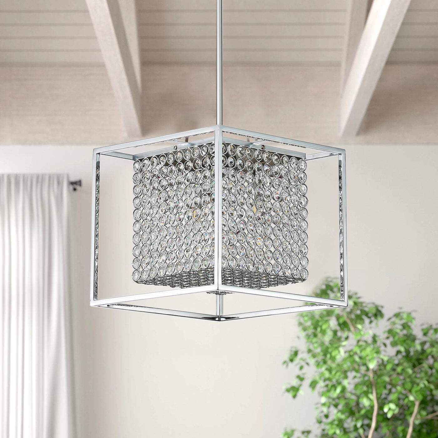 1-Light Square Design with Crystal Elemnet Pendant Lighting