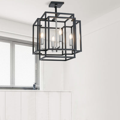 4-Lights Industrial Style Geometrical Semi-Flush Mount Lighting