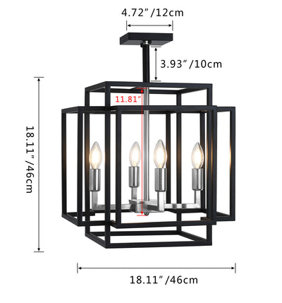 4-Lights Industrial Style Geometrical Semi-Flush Mount Lighting