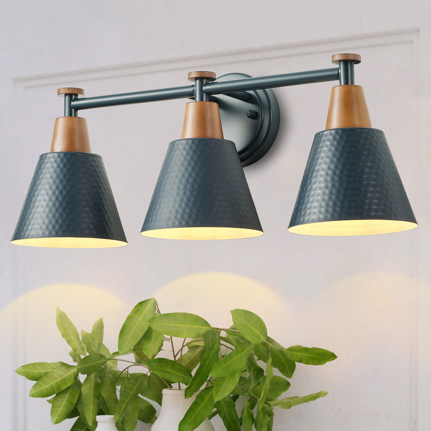 3-Lights Conical Imitation Wood Design Vanity Lighting