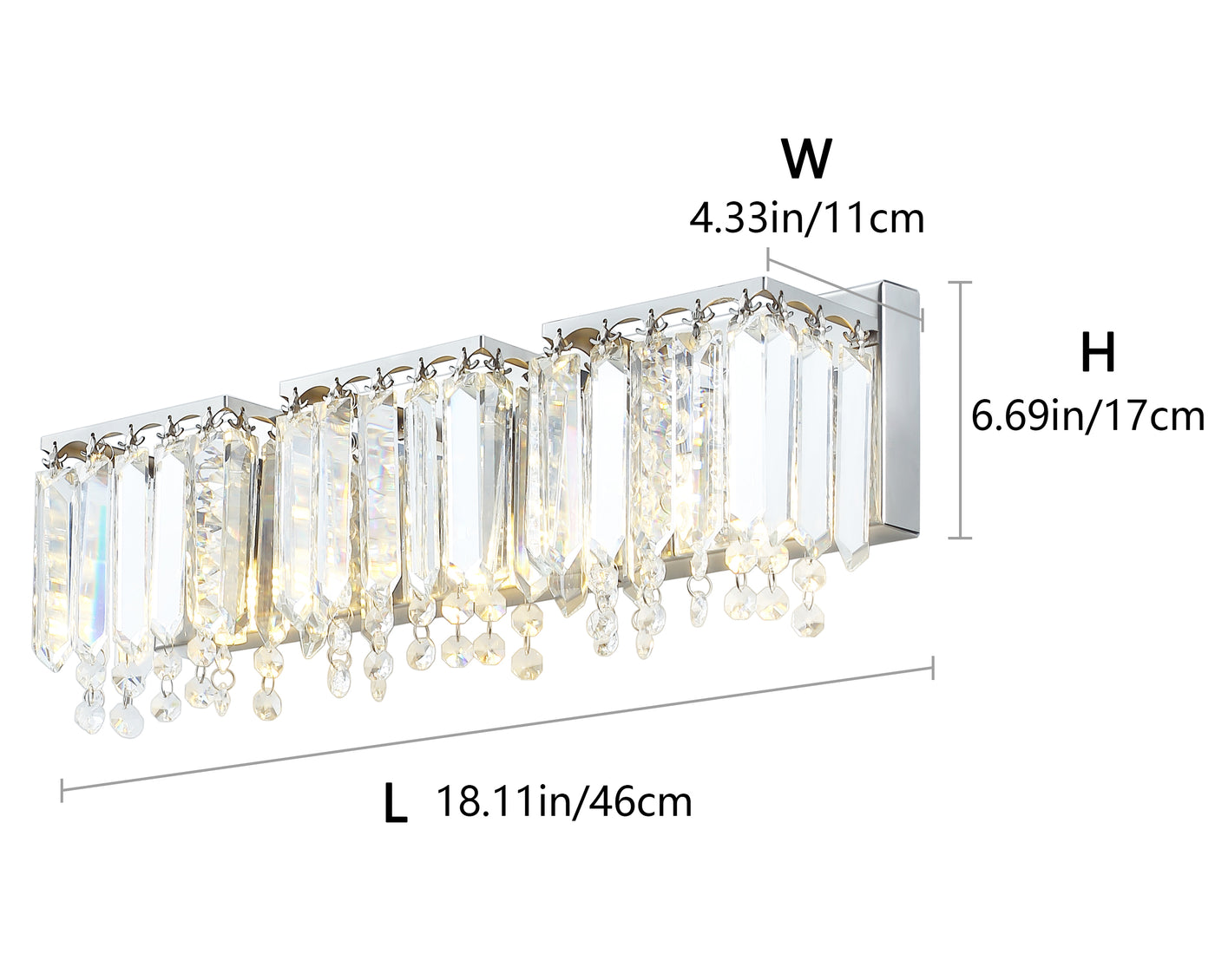 3-Lights Rectangular Crystal Shell Vanity Lighting