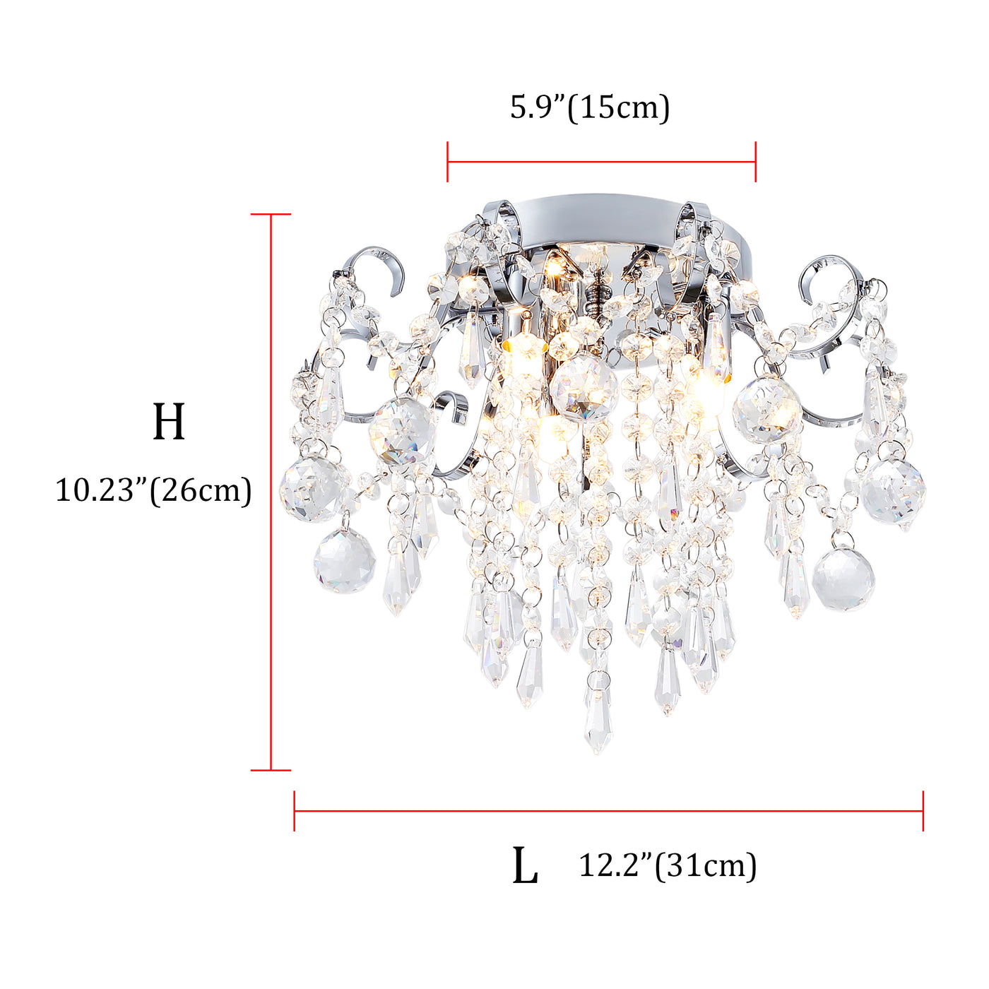 3-Lights Multi Crystal Droplet Shape Design Semi-Flush Mount Lighting