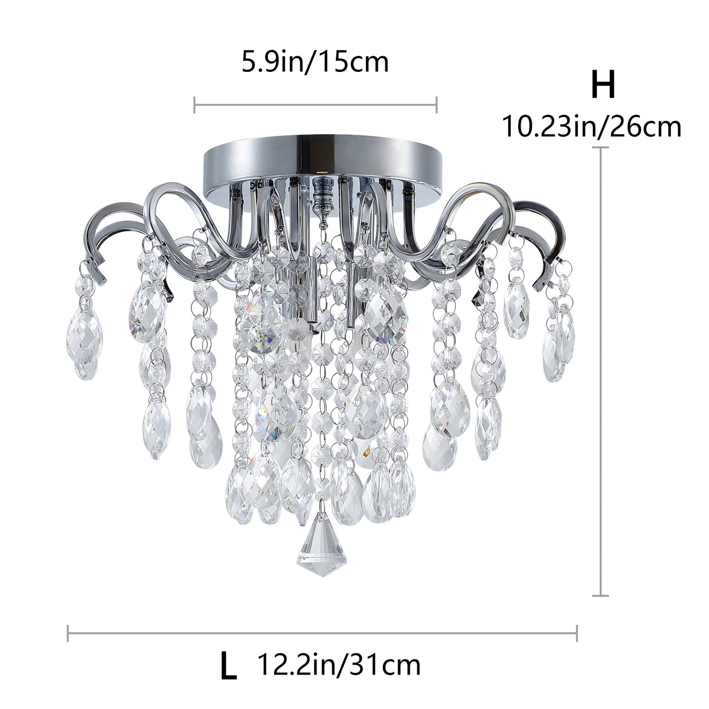 3-Lights Droplet Shape With Crystal Element Semi-Flush Mount Lighting
