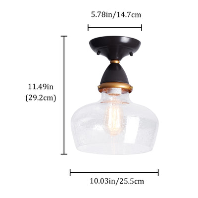 1-Light Glass Bowl Shade Semi-Flush Mount Lighting