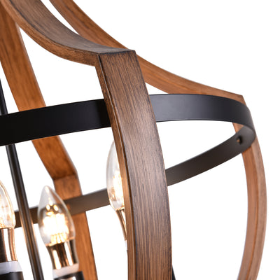 6-Lights Geometrical Imitation Wood Chandelier