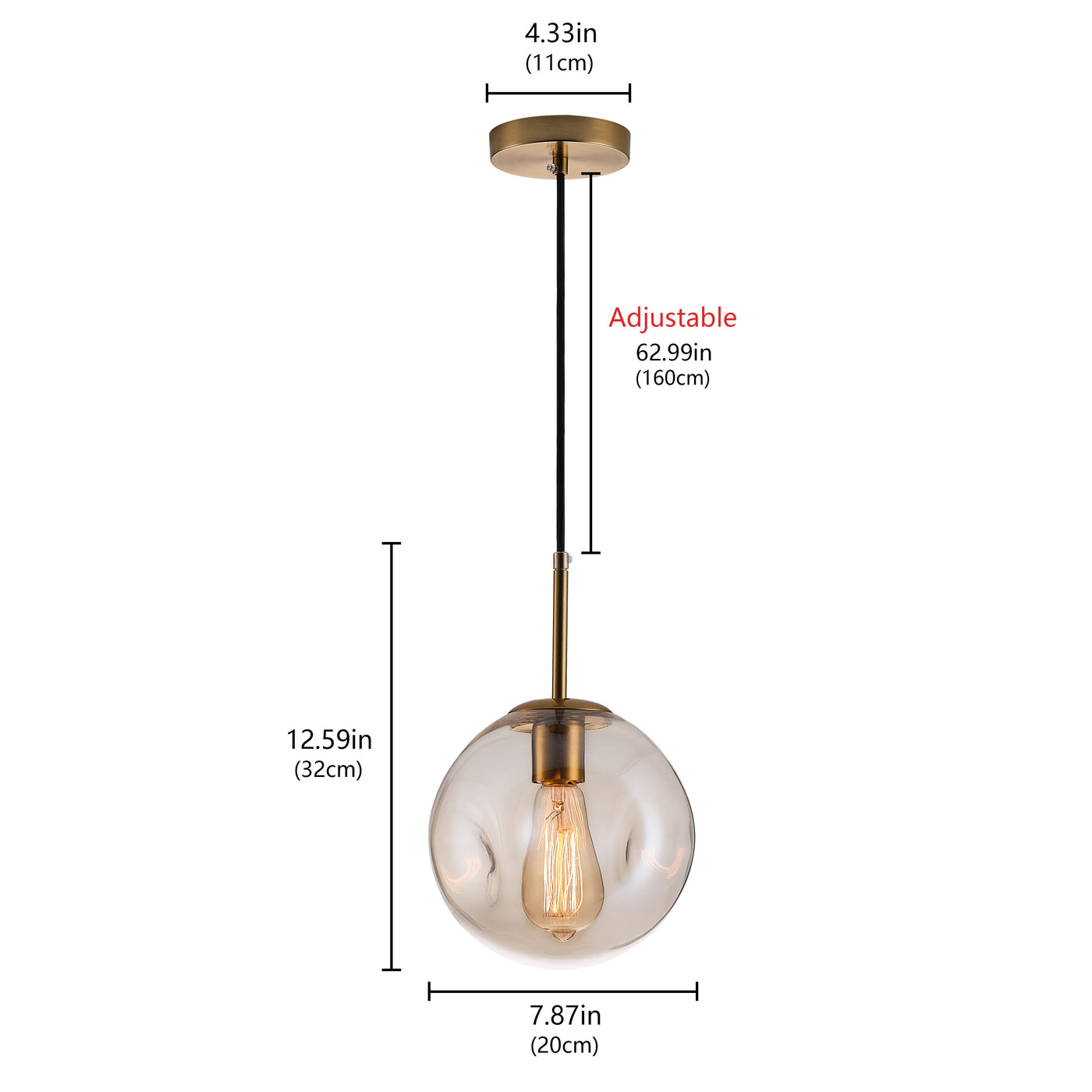 1-Light Ball Shade Minimalist Pendant Lighting