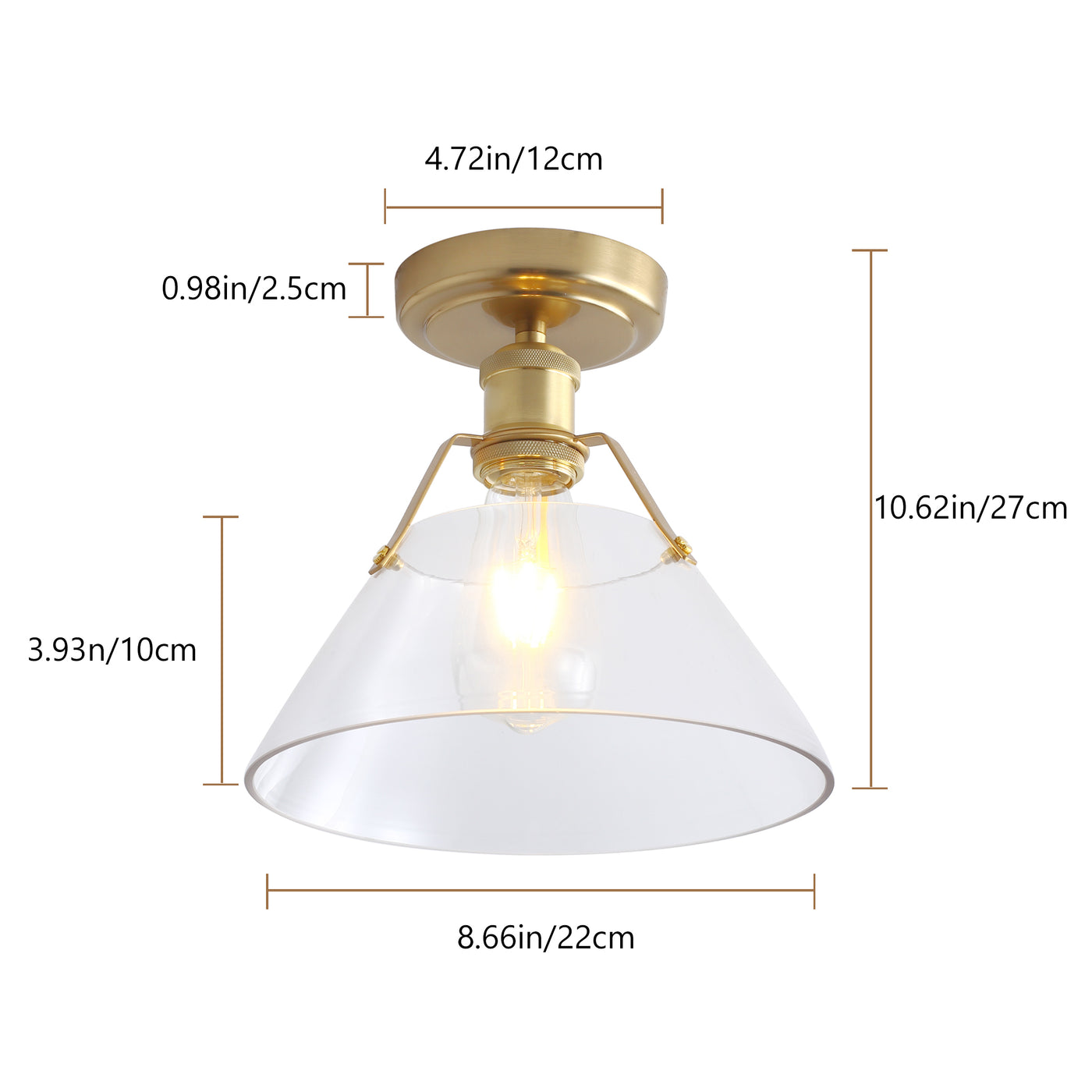 1-Light Clear Glass Shade Semi-Flush Mount Lighting