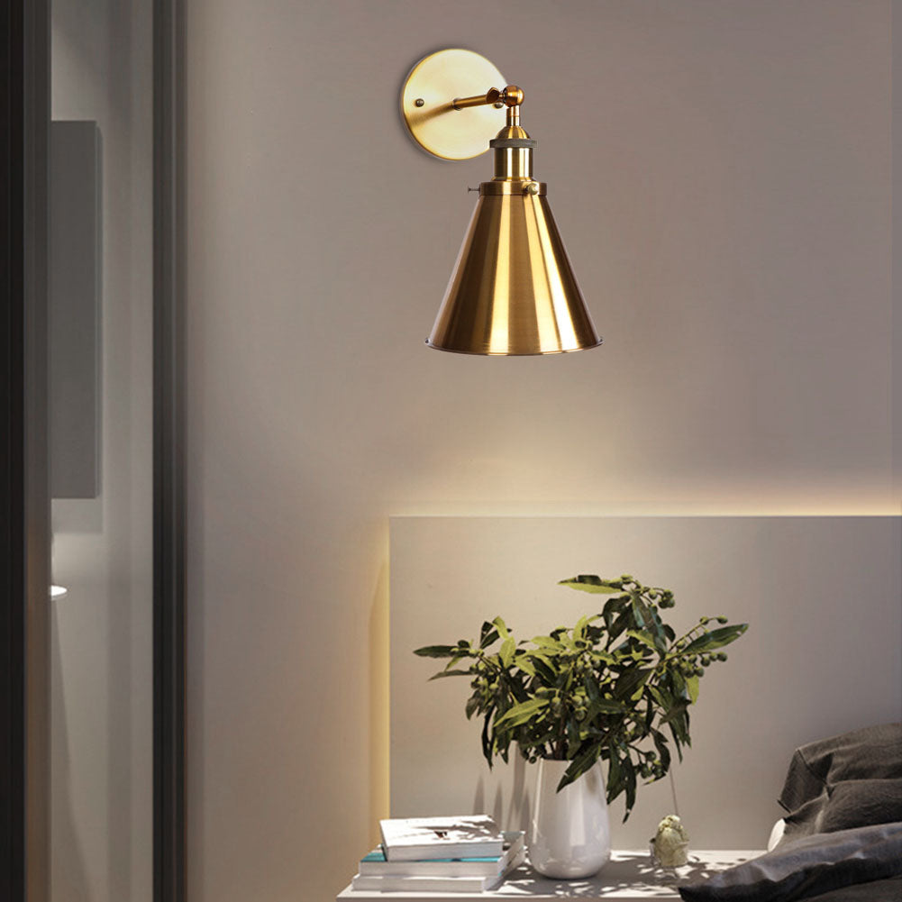 1-Light Gold Metal Cone Shade Wall Sconces