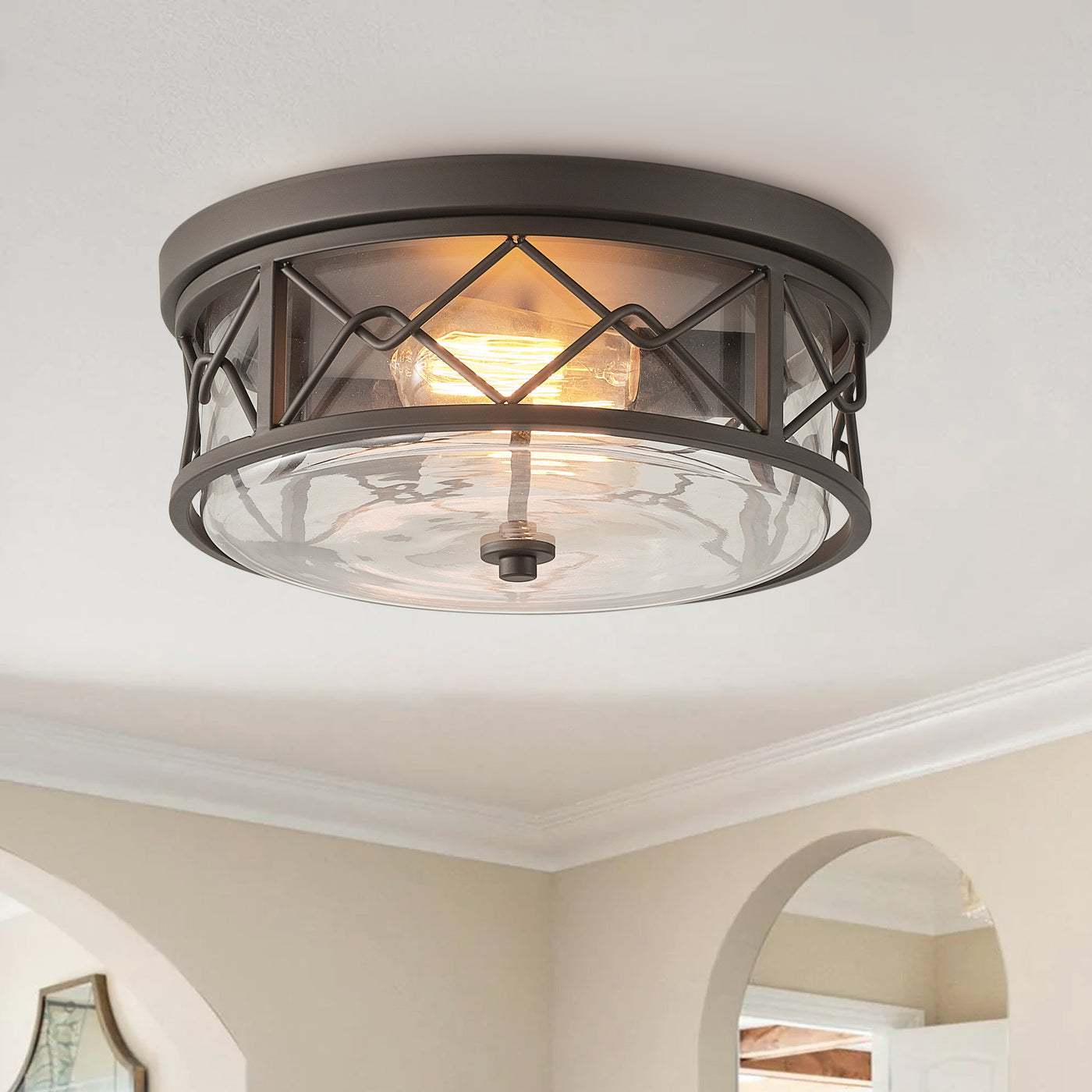 2-Lights Classic Glass Shade Flush Mount Lighting