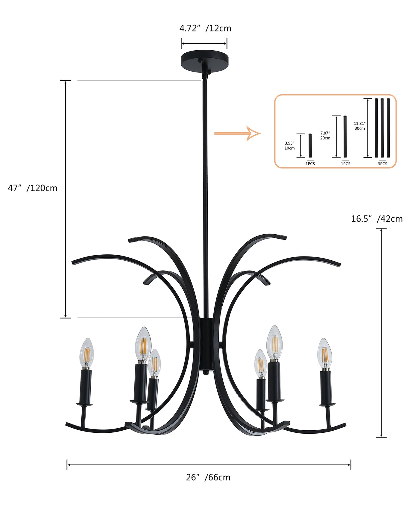 6-Lights Candle Flower Shaded Design Chandelier