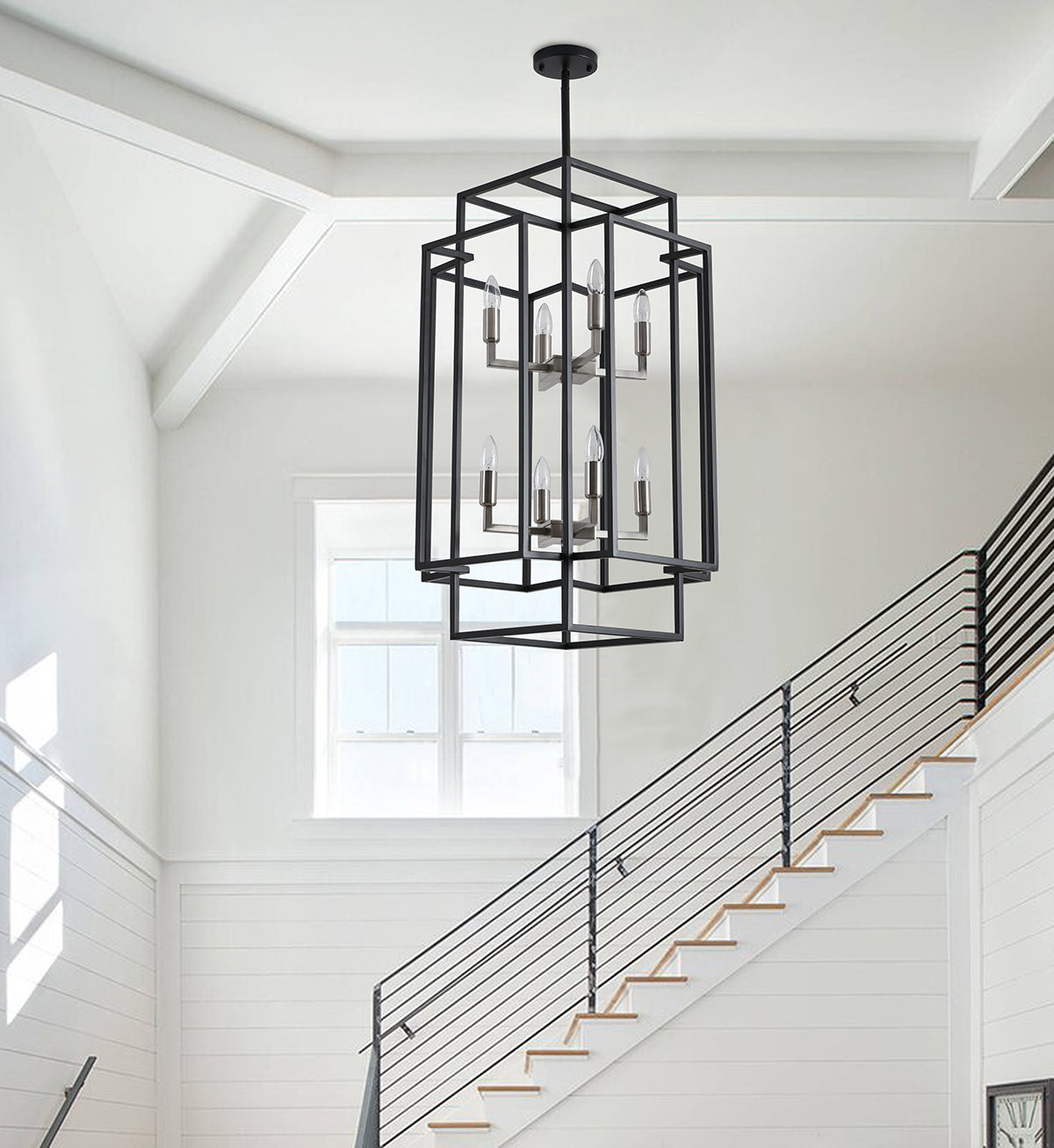 8-light Industrial Wrought Iron Chandelier，silver