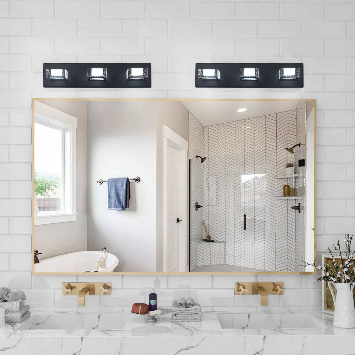 3-Lights Square Clear Glass Vanity Light