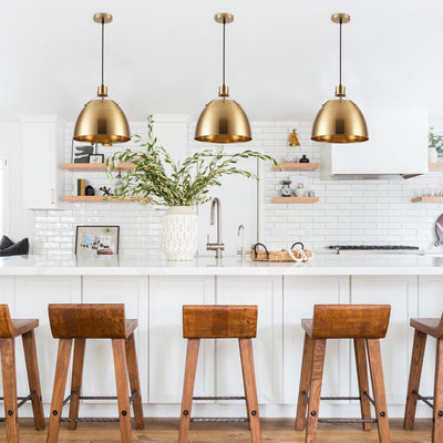 1-Light Gold Metal Bowl Shade Pendant Lighting
