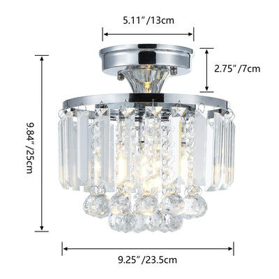 1-Light Crystal Round Shade Semi-Flush Mount Lighting