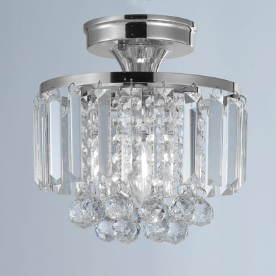 1-Light Crystal Round Shade Semi-Flush Mount Lighting