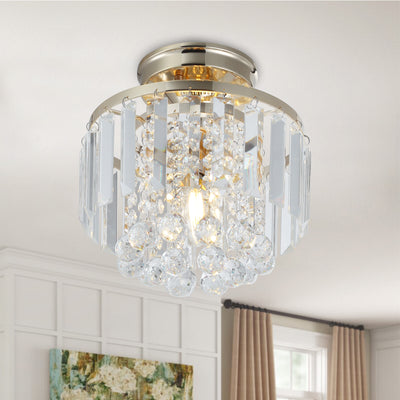 1-Light Crystal Round Shade Semi-Flush Mount Lighting