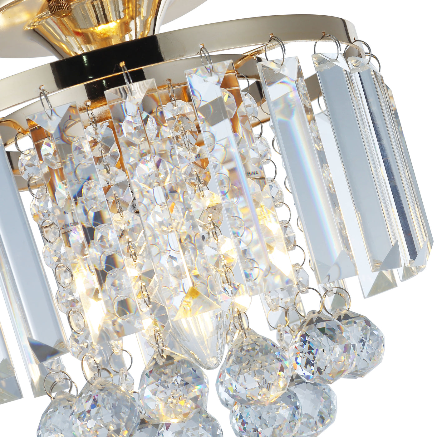 1-Light Crystal Round Shade Semi-Flush Mount Lighting