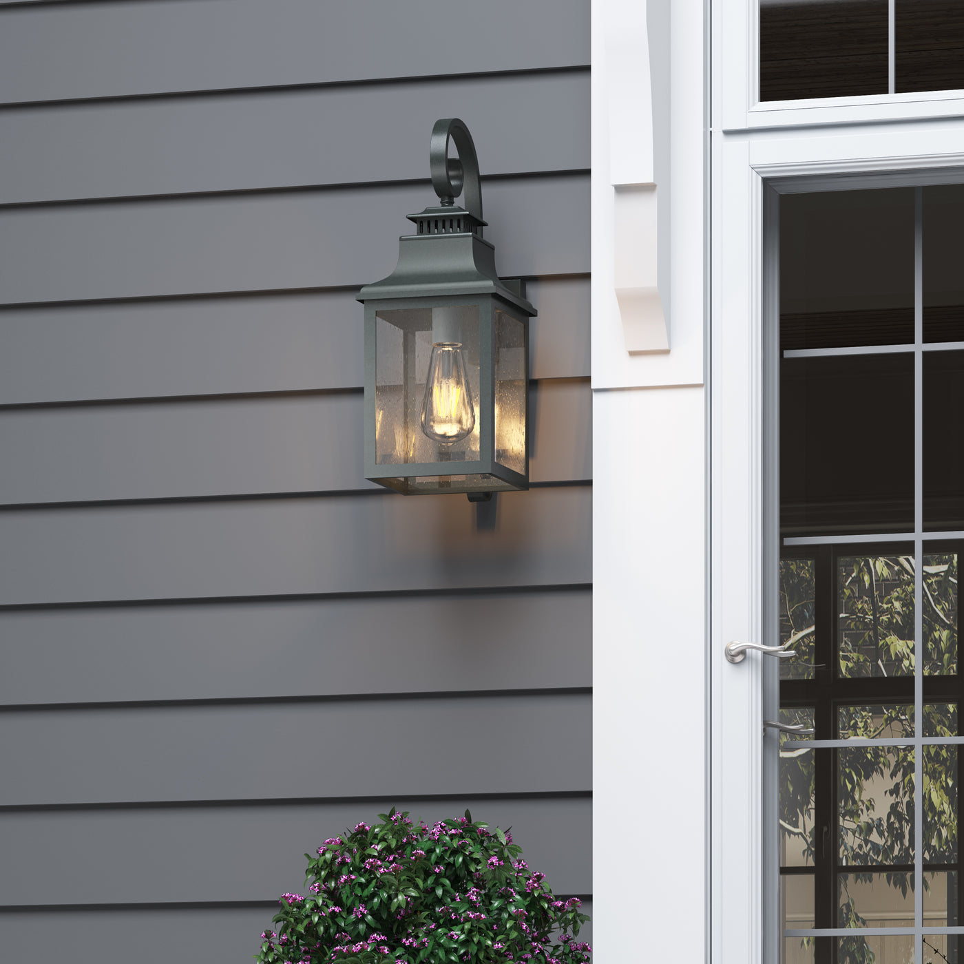 1-Light Rectangualr Glass Shaded Wall Lamp Outdoor Lights