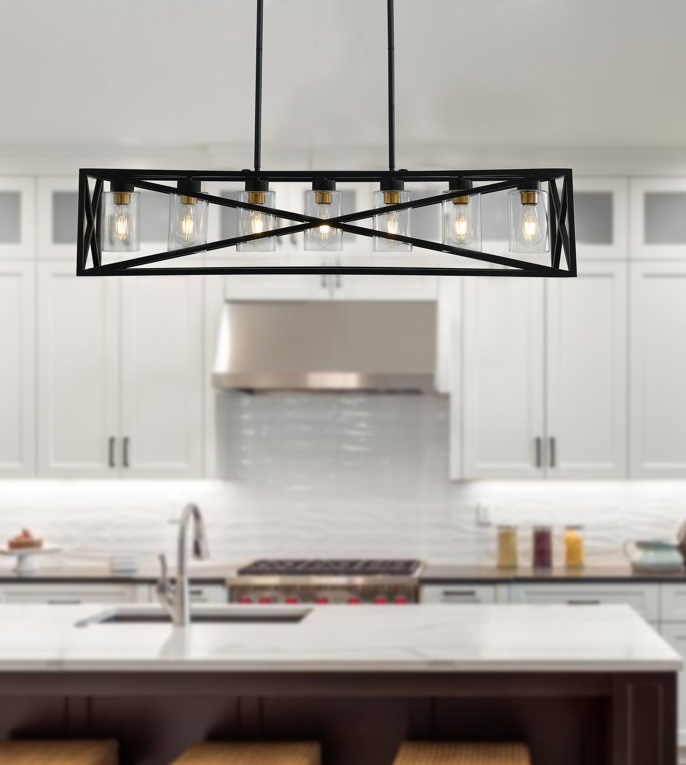 7-Lights Unique Iron Rectangular Design Kitchen Island Lights