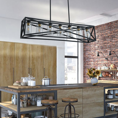 7-Lights Unique Iron Rectangular Design Kitchen Island Lights