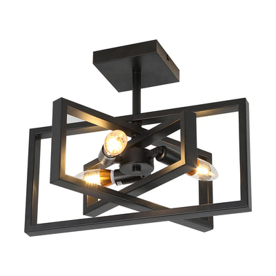 3-Lights Geometrical Wood Element Semi-Flush Mount Lighting