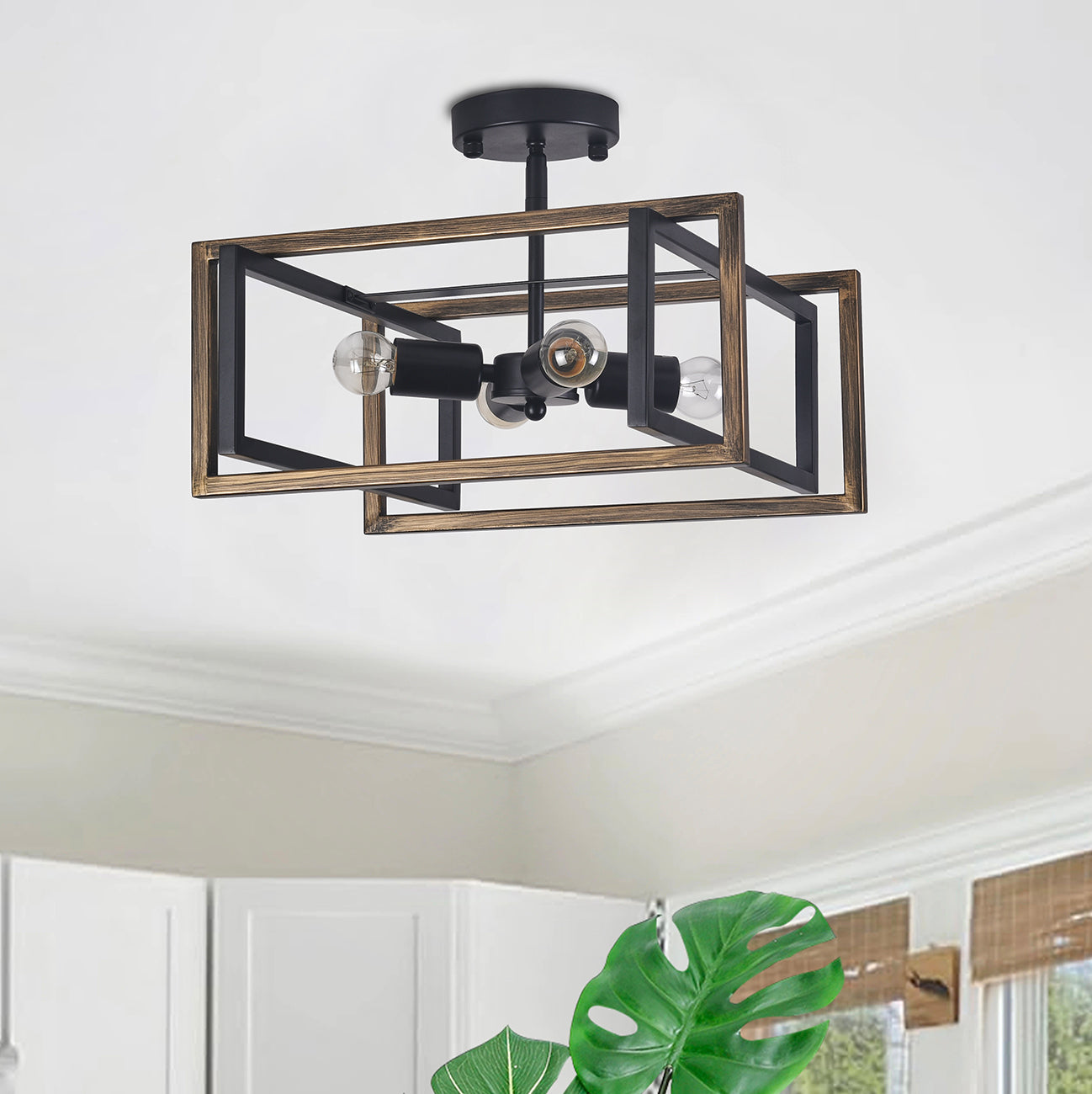 4-Lights Faux Wood Semi-Flush Mount Lighting