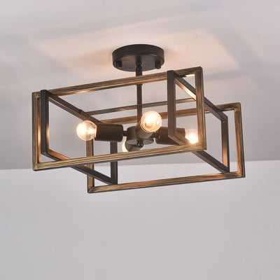 4-Lights Faux Wood Semi-Flush Mount Lighting