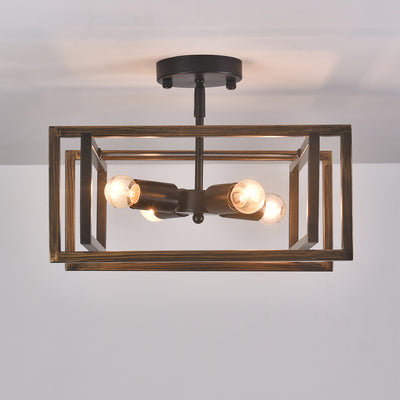 4-Lights Faux Wood Semi-Flush Mount Lighting