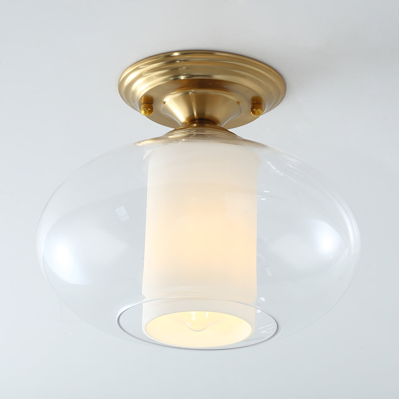 1-Light Glass Spherical Semi-Flush Mount Lighting